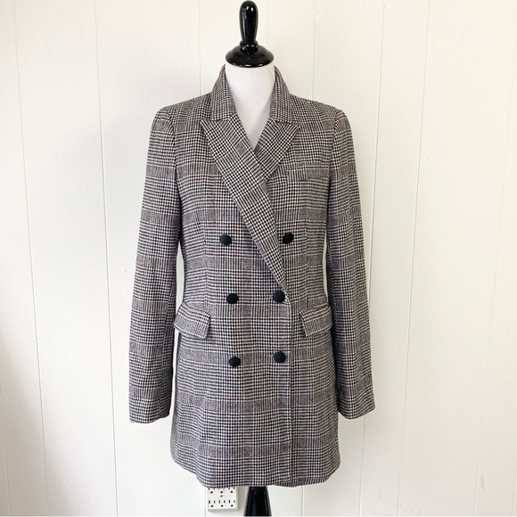 House of Harlow Black White Houndstooth Wool Blend Double Breasted Coat Sz Small - Picture 1 of 13